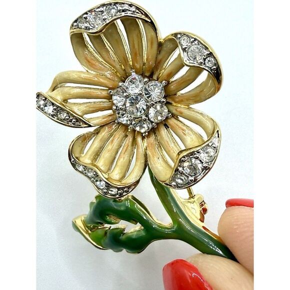 Vtg Nolan Miller Lot Of 2 Flower Brooches Enamel Rhinestones Glamour Collection - Picture 4 of 9